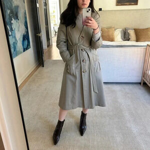 VTG AMBE GENUINE LEATHER BELTED STATEMENT TRENCH COAT S/M